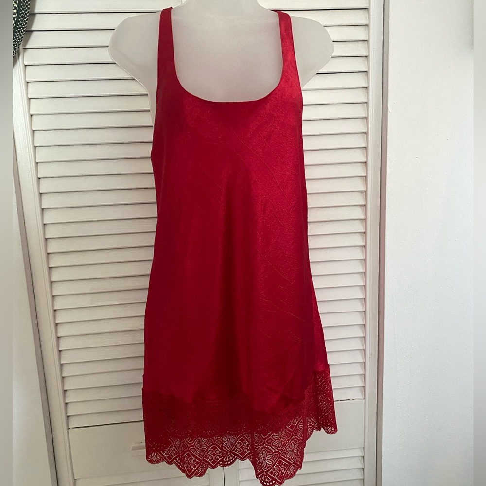 Vintage Victoria's Secret Red Lace Hem Chemise